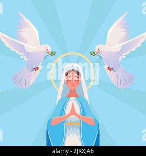 Annahme Jungfrau maria und Tauben Stock Vektor