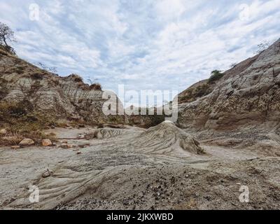 Eine wunderschöne Aufnahme des Dinosaur Provincial Parks unter dem wolkenlosen Himmel in Kanada Stockfoto