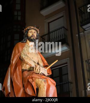 Semana santa Valladolid, Primer plano del paso Ecce Homo de Gregorio Fernandez 1622 durante la procesión de viernes santo Stockfoto