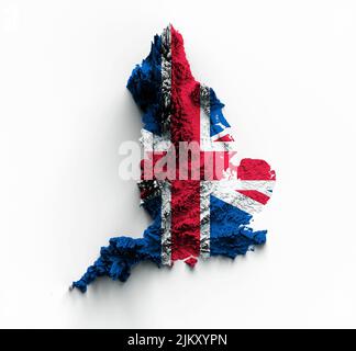 England Karte Nationalflagge Großbritannien (UK) Reliefkarte 3D Illustration Stockfoto