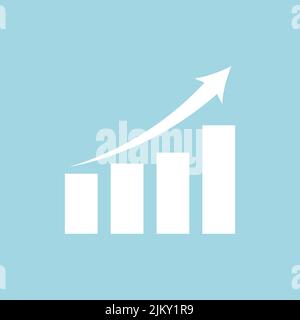 Symbol für wachsendes Diagramm. Wachsendes Balkendiagramm mit Pfeil. Grafik für Finanzprognosen, Vektordarstellung Stock Vektor