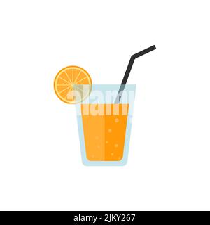 Symbol für ein Glas Orangensaft. Flaches Design mit Orangensaft. Vektorgrafik. Stock Vektor