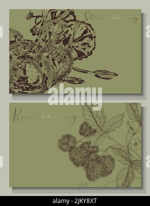 Linienmuster mit Erdbeeren. Label im Vintage-Stil für hausgemachte Marmelade. Stock Vektor