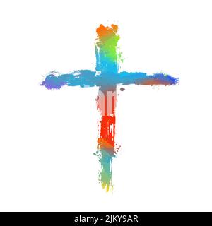 Farbiger religiöser Kreuzstrich. Vektorgrafik Stock Vektor