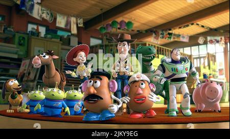 SLINKY, ALIENS, BULLSEYE, JESSIE, KOPF, WOODY, KOPF, REX, LICHTJAHR, BANK, SPIELZEUGGESCHICHTE 3, 2010 Stockfoto