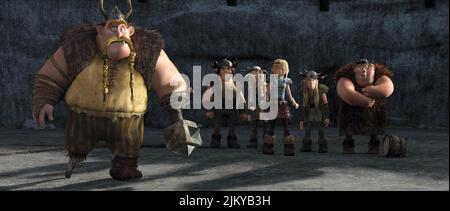 GOBBER,SNOTLOUT,RUFFNUT,ASTRID,TUFFNUT,FISHLEGS, WIE MAN DEN DRACHEN TRAINIERT, 2010 Stockfoto