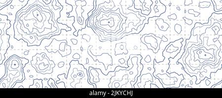 Topographie Karte nahtlose Muster mit Gitter und Berggipfel Stock Vektor