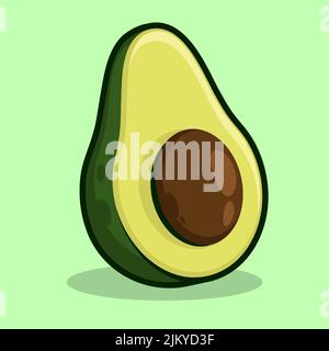 Avocado-Frucht in der Mitte mit Samen geschnitten. Exotische Avocado-Ikone mit dickem Strich. Cartoon-Vektor auf weißem Hintergrund isoliert Stock Vektor