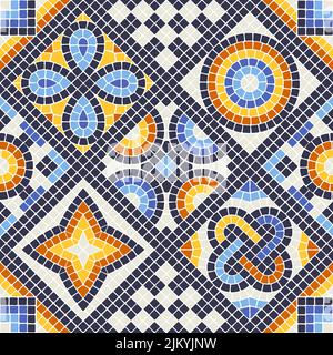 Antikes Mosaik-Nahtloses Muster. Dekorative antike Stein Ornament. Abstrakte antike Textur. Stock Vektor