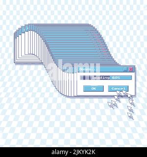 Ein eingefrorenes Download-Fenster und ein eingefrorener Mauspfeil des Computers. Retro-Bildschirm. Nostalgische Y2K Ästhetik der Benutzeroberfläche eines alten Computers. Vektor-il Stock Vektor