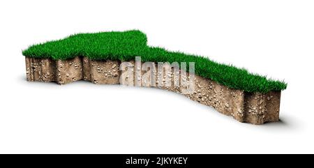 Jordan Karte Bodengeologie Querschnitt mit grünem Gras 3D Abbildung Stockfoto