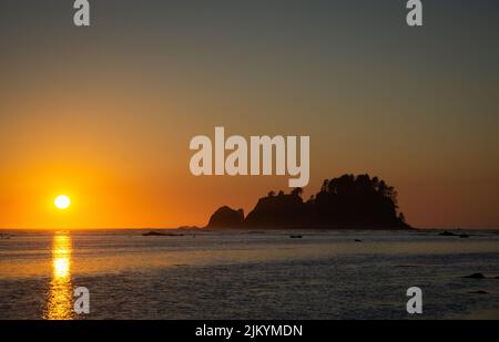 Sonnenuntergang über dem Pazifik am Cape Alava, Nordküstenregion des Olympic National Park, Washington USA Stockfoto