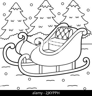 Christmas Sleigh Vehicle Coloring Page für Kinder Stock Vektor