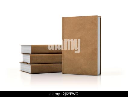 Ein Stapel brauner Bücher, isoliert auf weißem Hintergrund Stockfoto