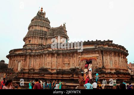 Der Sharada- oder Sharadamba-Tempel am Tag des Dasara- oder Dussehra-Festivals. Stockfoto