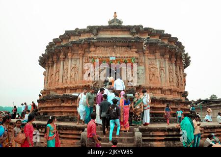 Der Sharada- oder Sharadamba-Tempel am Tag des Dasara- oder Dussehra-Festivals. Stockfoto