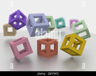 A 3D Render geometrische bunte Würfel isoliert auf einem weißen Hintergrund Stockfoto