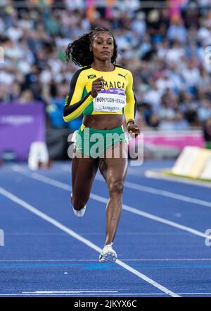 Alexander Stadium, Birmingham, Midlands, England: 3.. August 2022; Tag 6 der Commonwealth Games 2022: Elaine Thompson-Herah (JAM) tritt im Halbfinale der Frauen 100m 2 an Stockfoto