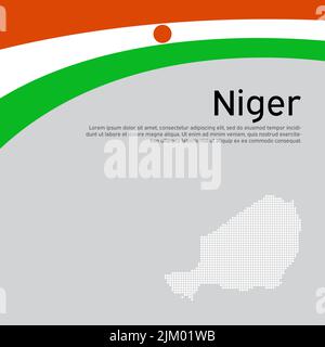 Abstrakte wehende niger-Flagge, Mosaikkarte. Kreativer Hintergrund für die Gestaltung der patriotischen Urlaubskarte. Nationales Plakat. Patriotisches Cover des Staates niger, Flyer Stock Vektor
