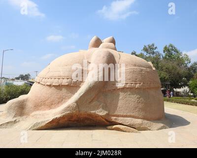 Nahaufnahme des schönen Veerabhadra Hindu-Tempels in Lepakshi im Bundesstaat Andhra Pradesh, Indien Stockfoto