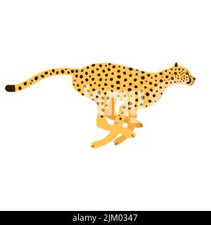 Vektor flach von Hand gezeichnet laufenden Gepard isoliert auf weißem Hintergrund Stock Vektor