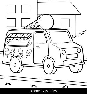 Ice Cream Truck Vehicle Coloring Page für Kinder Stock Vektor