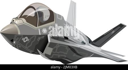 Vektor Cartoon Military Stealth Jet Fighter Flugzeug. Verfügbares EPS-10-Vektorformat, das durch Gruppen und Ebenen getrennt ist, für eine einfache Bearbeitung Stock Vektor