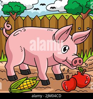 Schwein Tier Farbige Cartoon Illustration Stock Vektor