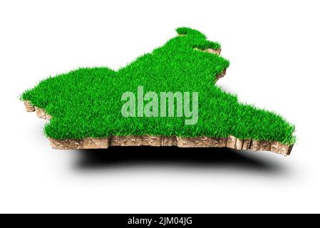 Kamerun Karte Bodengeologie Querschnitt mit grünem Gras 3D Abbildung Stockfoto