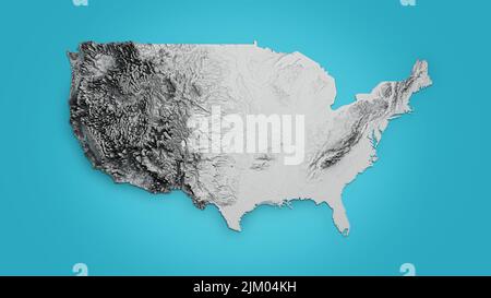 USA Relief-Karte von farbigen nach Gelände auf Blue Isolated Background 3D Illustration Stockfoto