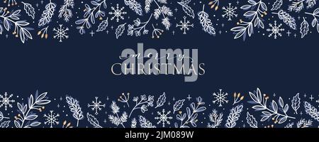 Schöne handgezeichnete horizontale nahtlose Ränder mit Winterzweigen, Weihnachtsdesign, ideal für Dekorationen, Drucke, Karten - Vektor-Design Stock Vektor