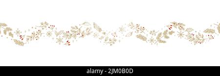Schöne handgezeichnete horizontale nahtlose Ränder mit Winterzweigen, Weihnachtsdesign, ideal für Dekorationen, Drucke, Karten - Vektor-Design Stock Vektor