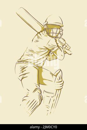 Cricket-Spieler Batsman bereit, den Ball zu schlagen. Unvollendete Hand Zeichnung Skizze Stil Vektor-Illustration. Für Ankündigung Poster, Präsentation und adve Stock Vektor