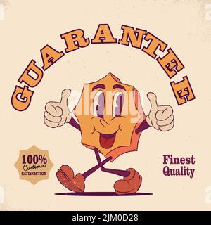 Garantie feinste Qualität. Retro Maskottchen mit Gesicht. Vintage-Stil Cartoon Gesicht Vektor Illustration Stock Vektor