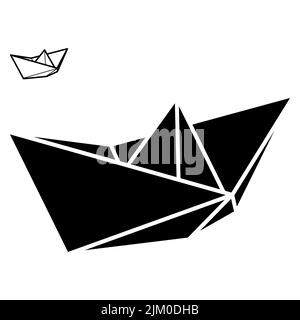 Satz von Vektorgrafiken von Papierbooten-Symbolen. Skizzieren Sie einfache und Silhouette Papier Boot isoliert auf weißem Hintergrund. Symbol für Reisen und Meer. Stock Vektor