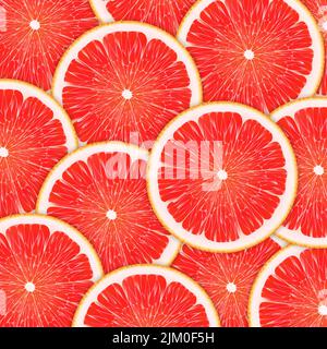 Grapefruit Slice Abstraktes Nahtloses Muster. Farbenfroher Hintergrund mit Scheiben aus Zitrusfrüchten. Realistische 3D-Vektor-Illustration Stock Vektor