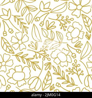 Ein nahtloses goldenes Blumenmuster auf weißem Hintergrund Stock Vektor