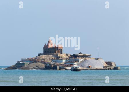 Blick auf Vivekananda Rock Memorial, Kanyakumari, Tamilnadu, Indien. Stockfoto