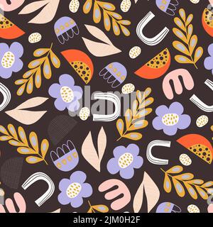 Ein nahtloses Blumenmuster auf braunem Hintergrund Stock Vektor
