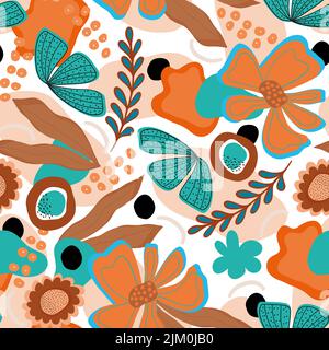 Ein nahtloses abstraktes Blumenmuster auf weißem Hintergrund Stock Vektor