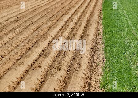 Das gepflügte Feld in Geilenkirchen, Deutschland - Farmlandschaft Stockfoto