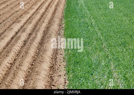 Das gepflügte Feld in Geilenkirchen, Deutschland - Farmlandschaft Stockfoto