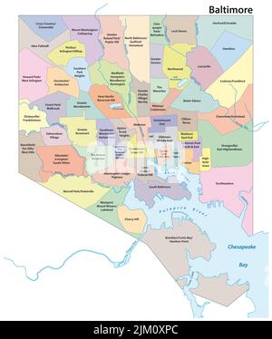 Administrative Vektorkarte der Stadt Baltimore, Maryland, USA Stockfoto