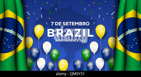 Realistischer 7 de setembro Brasilien Unabhängigkeitstag Hintergrund mit Ballons und brasilien Fahnen Stock Vektor