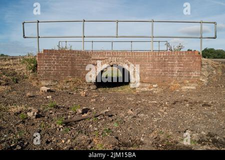 Dorney, Buckinghamshire, Großbritannien. 4.. August 2022. Ein Teil des Roundmoor-Grabenstroms am Dorney Common ist vollständig ausgetrocknet. Nach Wochen ohne Regen und ohne Vorhersage für die absehbare Zukunft wird der Mangel an Regen für die Landwirtschaft jetzt sehr ernst. Quelle: Maureen McLean/Alamy Live News Stockfoto