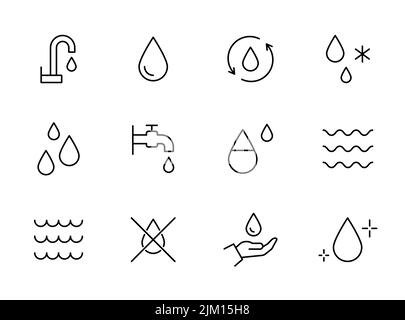 Symbol für Wassertropfenlinie eingestellt. Meer, Meer, Dusche Piktogramm. Bearbeitbares Symbol für dünne Linien des Strichs. Vektorgrafik Stock Vektor
