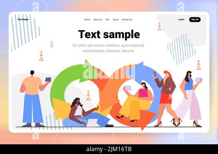 Mischen Rennen Geschäftsleute mit digitalen Gadgets mobile Anwendung Update Software Konzept horizontal Stock Vektor