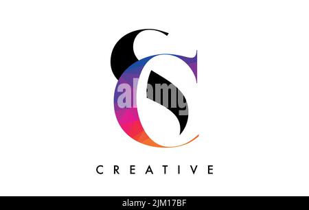 CS Letter Design mit kreativem Schnitt und farbenfroher Regenbogenstruktur. SC Letter Icon Vektor-Logo mit Serif-Schriftart und minimalistischem Stil. Stock Vektor