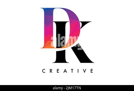 DK Letter Design mit kreativem Schnitt und farbenfroher Regenbogenstruktur. DK Letter Icon Vektor-Logo mit Serif-Schrift und minimalistischem Stil. Stock Vektor