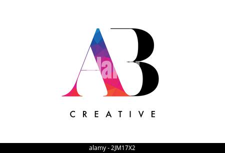 Ab Briefdesign mit kreativem Schnitt und farbenfroher Regenbogenstruktur. Ab Letter Icon Vector Logo mit Serif-Schrift und minimalistischem Stil. Stock Vektor